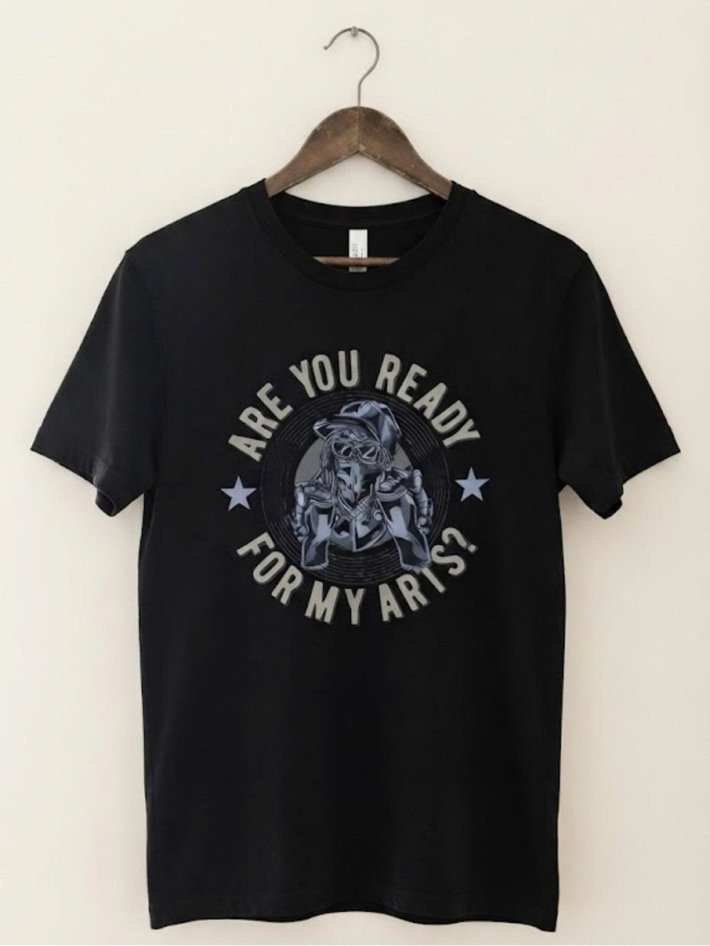 Gildan Black Graphic Tee with Gray and Light Blue Print | Unisex Shirt